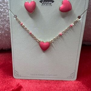 IC COLLECTION Pink Heart Jewelry Set
